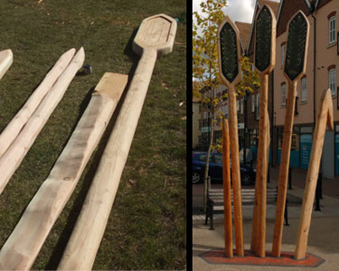 Timbers being formed for sculptures Timbers being formed for sculptures